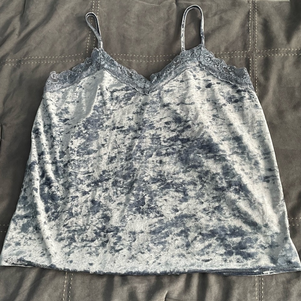 Hippie rose womens ladies ice blue velvet velour spaghetti strap cami tank lace